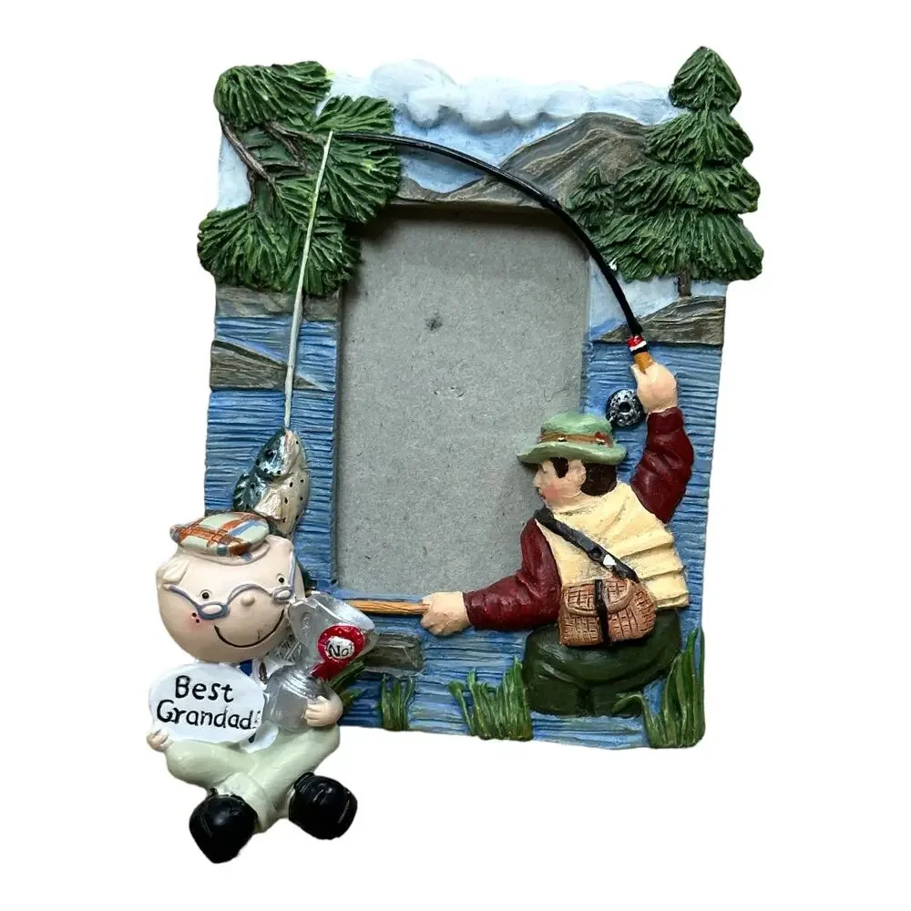 Best grandad ceramic figurine with small fishing photo frame great gift